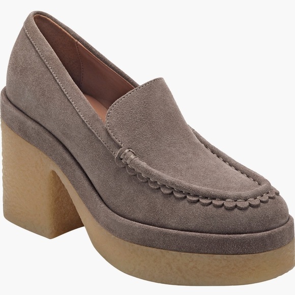 Marc Fisher Lina Chunky Platform Loafer Women’s 9.5 Tan Leather Suede Lug - Picture 1 of 11